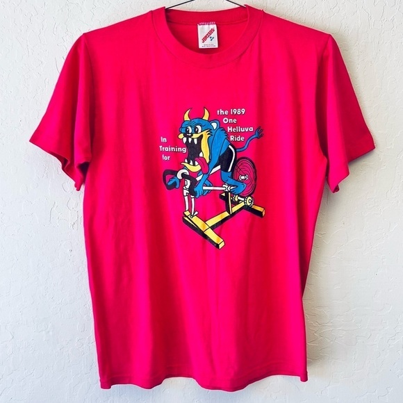 Vintage Jerzees One Helluva Ride 1989 Single Stitch Tee Medium - Picture 1 of 10